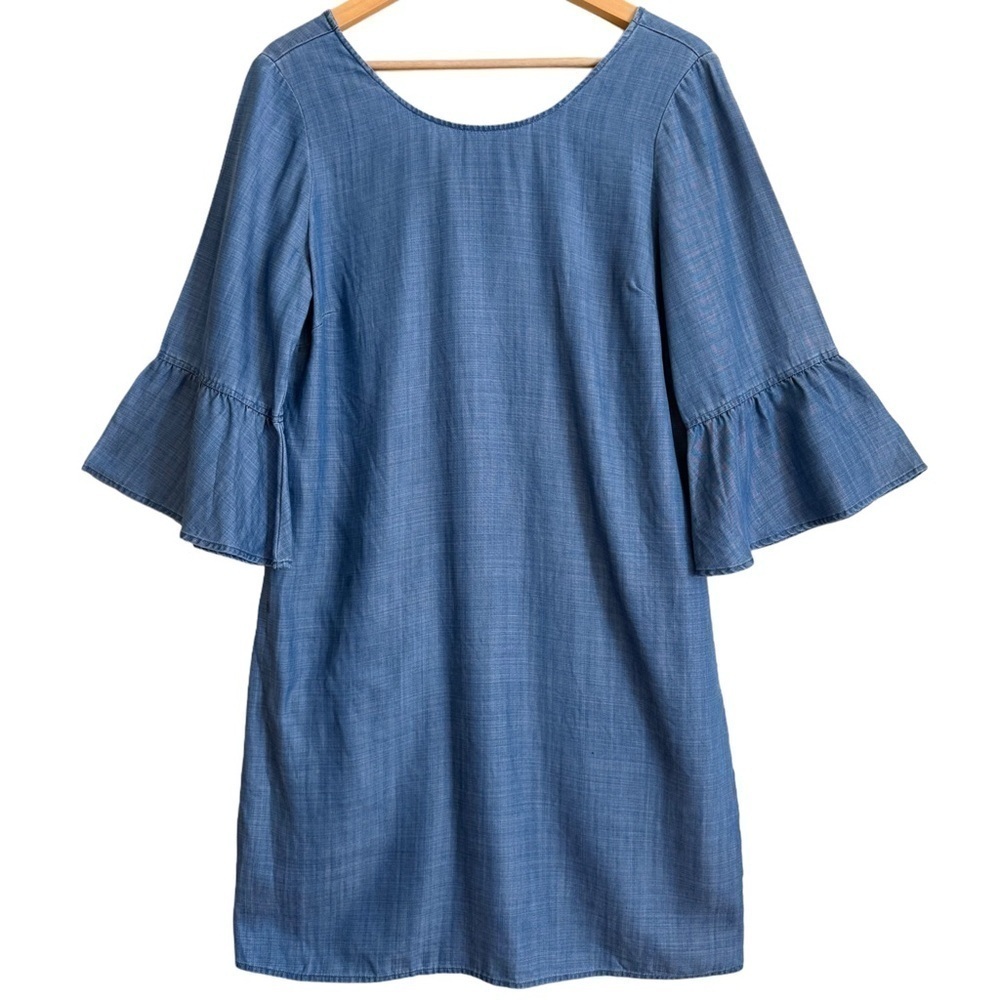 TOMMY BAHAMA Chambray Lightweight Beach Resortwear Flounce Sleeves Shift Dress M